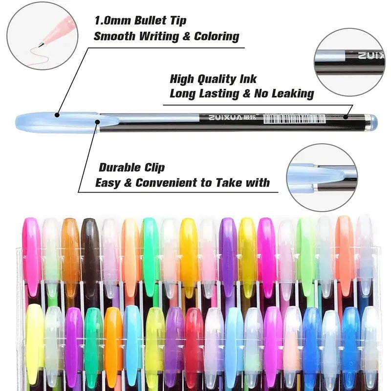 12/24Pcs Metallic Glitter Colors Gel Pens For School