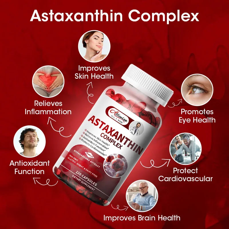 Alliwise Astaxanthin Capsules Promotes Cardiovascular Health, Improves Blood Circulation, Boost Energy Accelerates Metabolism