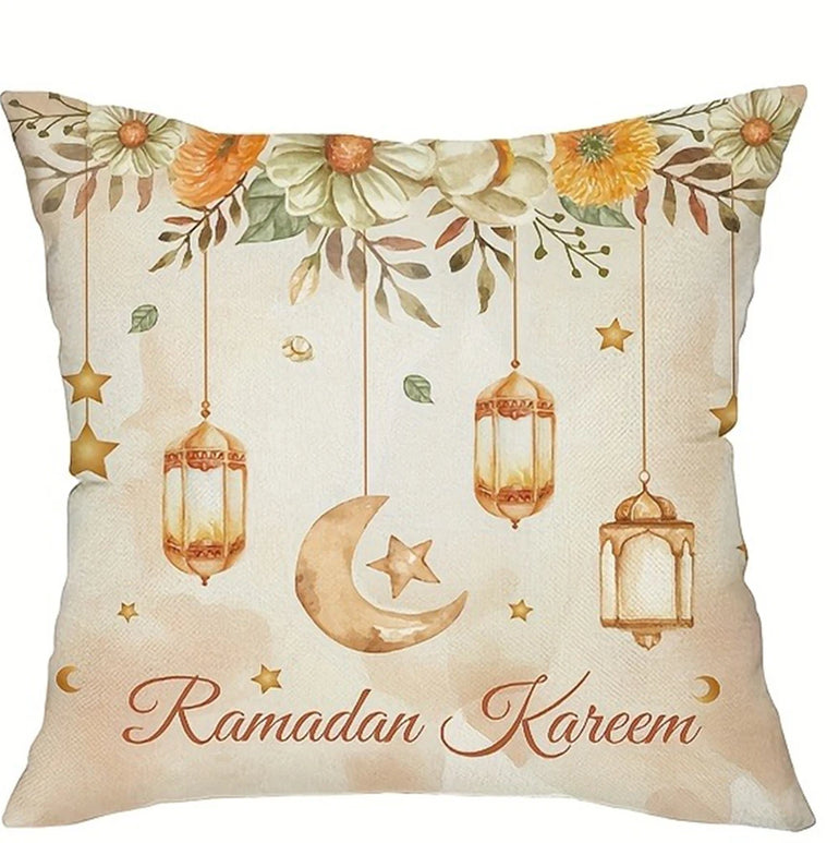 1pcs pillow cover, Ramadan Karim EID home decoration floral crescent pattern printing sofa chair cushion cover Ramadan gift