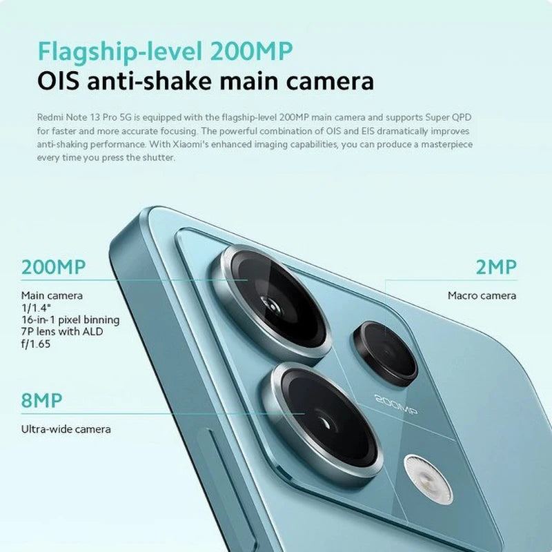 Xiaomi Redmi Note 13 Pro 5G Global Version Snapdragon 7s Gen 2 200MP OIS Camera 67W Turbo Charging 120Hz AMOLED NFC