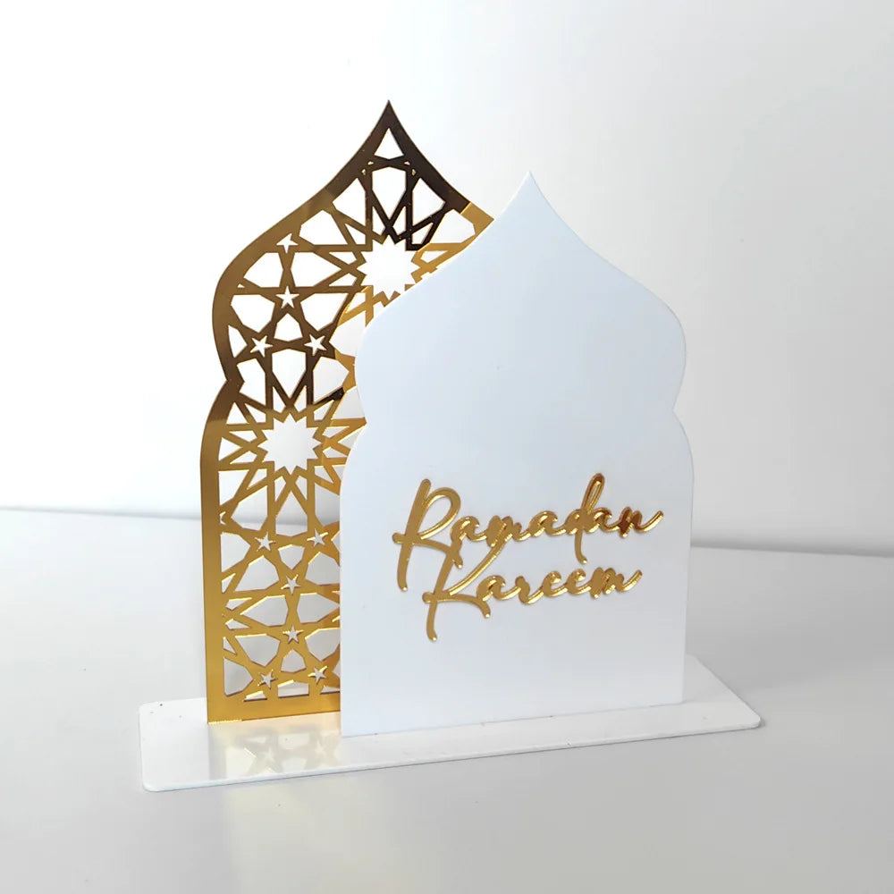 1pc Elegant Acrylic Ramadan Kareem Tabletop Decor, 3D Mosque Design, Reflection Surface, Muslim Holiday Home Decoration