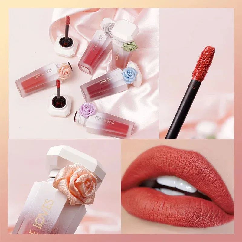 Matte Lipstick Long Lasting Lipstick Rose Silky Lip Tint Oil Moisturizing Lipstick