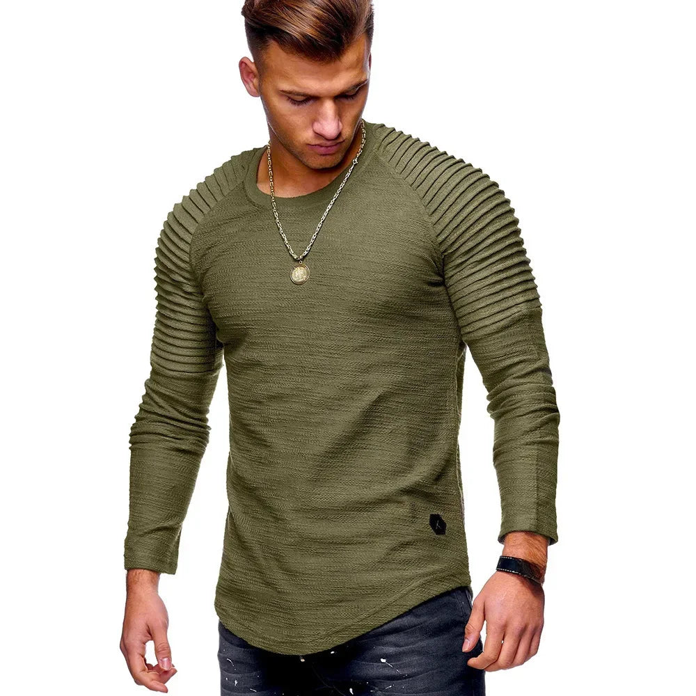 Men's Long Sleeve T-Shirt Solid Colors Slim Fit Round Neck Sports Shirt Wrinkle-Free Regular Fit Casual Shirt for All Seasons