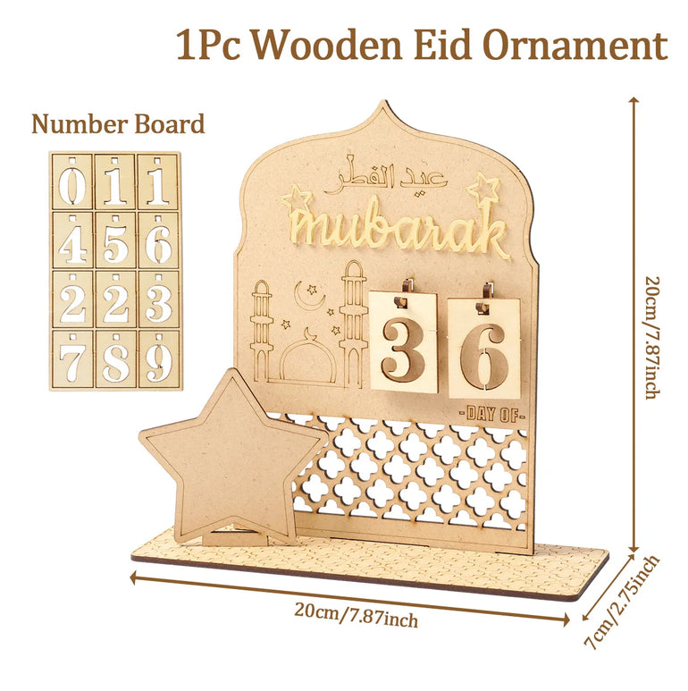 Ramadan Wooden Countdown Calendar Ornament 2025 Eid Mubarak Ramadan Decoration for Home Eid Al Adha Islamic Muslim Party Decor