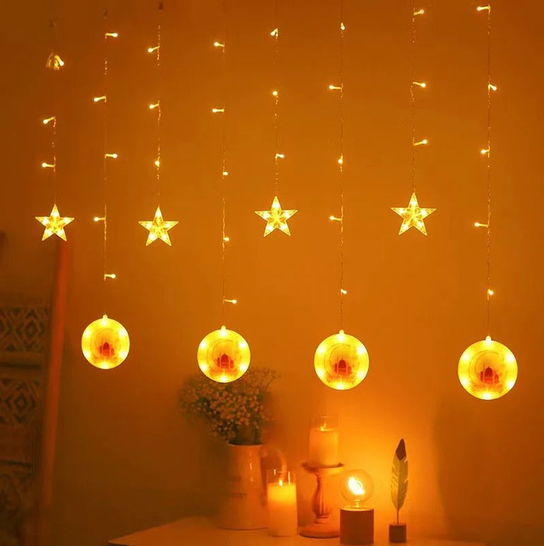 Eid al-Fitr Mubarak Star Moon Light String LED Night Lamp Window Fairy Light for Home Islamic Muslim Ramadan Indoor Decoration