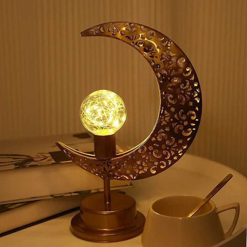 Elegant Ramadan Mubarak Lantern - Polished Metal & Plastic, Battery-Powered LED Light for Eid Celebrations, Bedroom Decor, and H