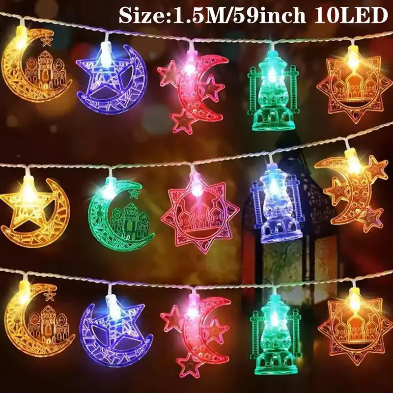 Moon Star Eid Mubarak String Light 2025 Ramadan Decoration For Home Ramadan Kareem Islam Muslim Party Decor Eid Al Adha Gifts