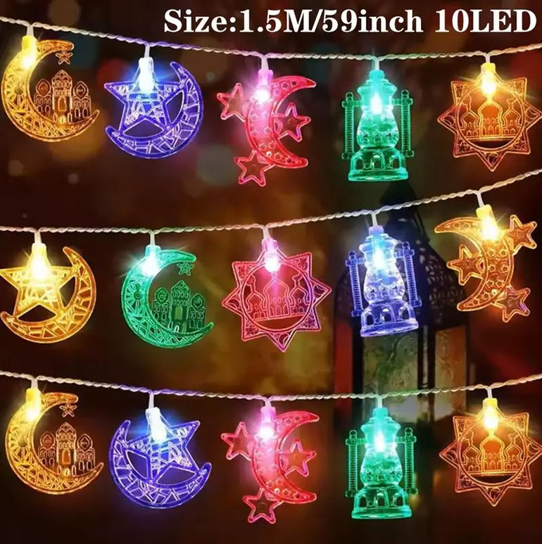 Moon Star Eid Mubarak String Light 2025 Ramadan Decoration For Home Ramadan Kareem Islam Muslim Party Decor Eid Al Adha Gifts