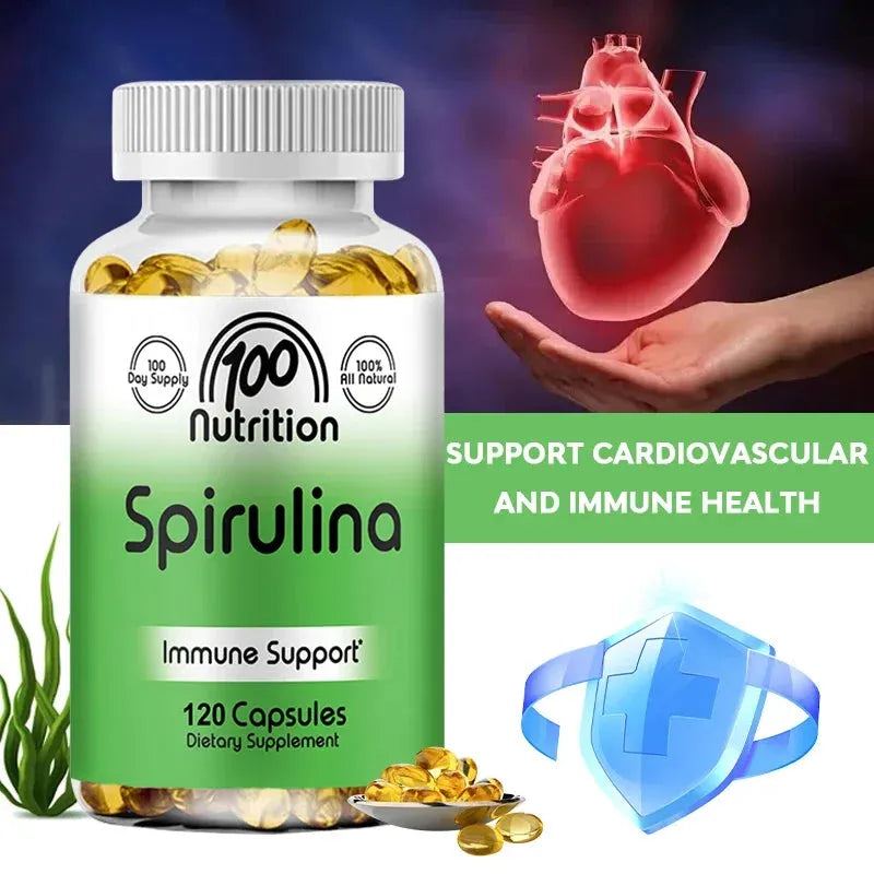 Spirulina Softgels Organic Superfood Algae - Supports Cardiovascular and Immune System Health, Powerful Antioxidant