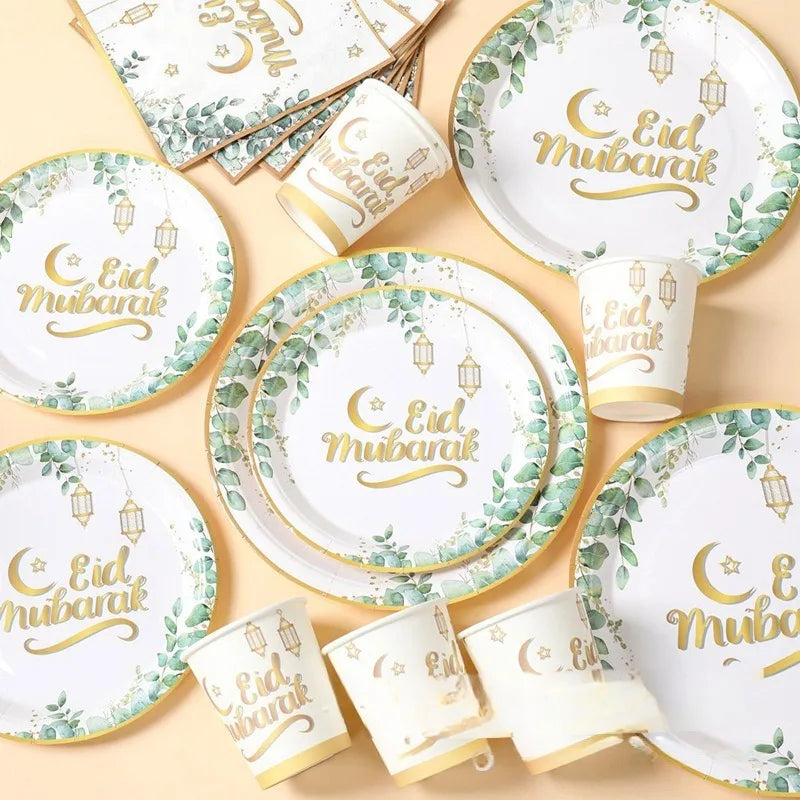 Eid Mubarak Tableware Set Ramadan Decoration 2025 Baby Disposable Tableware Jungle Safari Theme Paper Plate Cup