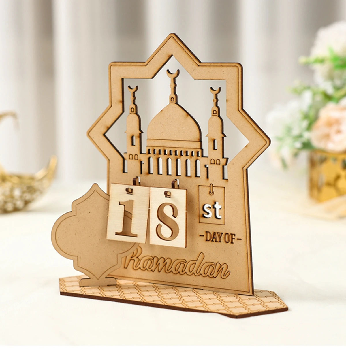 Ramadan Wooden Countdown Calendar Ornament 2025 Eid Mubarak Ramadan Decoration for Home Eid Al Adha Islamic Muslim Party Decor