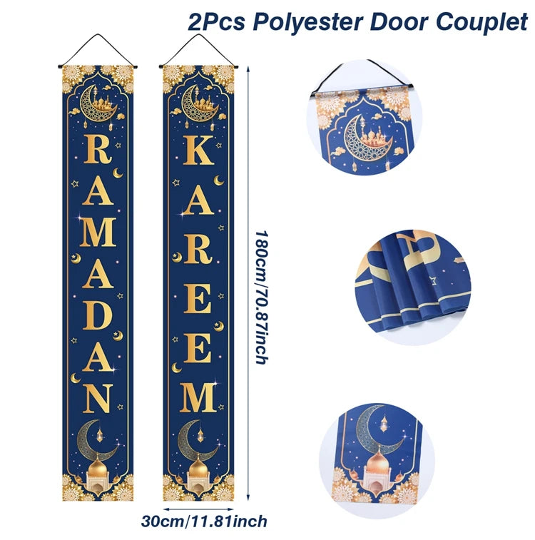 Ramadan Decoration 2025 Door Banner EID Mubarak Decor for Home Porch Banner Ramadan Kareem Islamic Muslim Party Eid Al-Fitr Gift