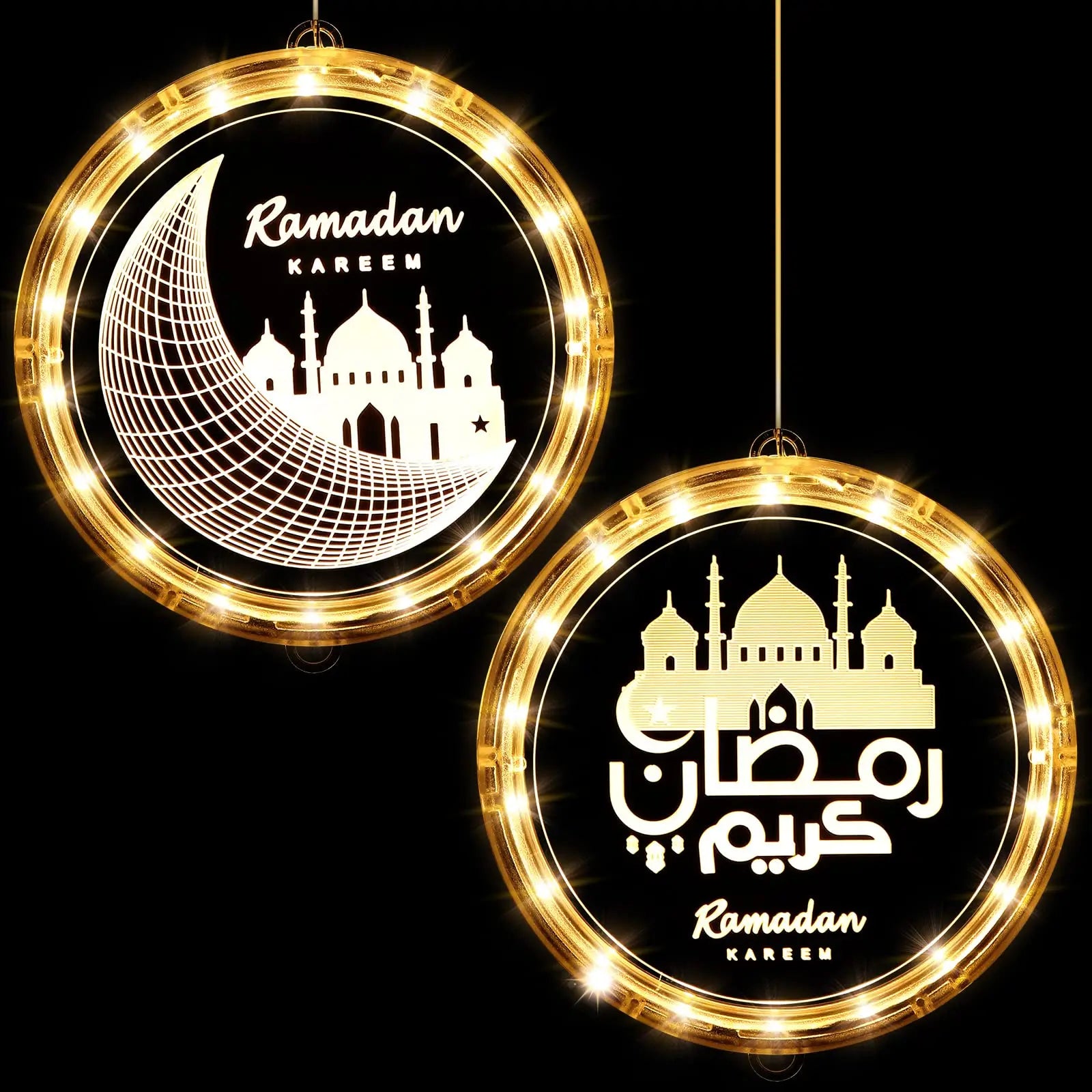 Eid Ramadan Decorative Window Lights Moon Star LED Lights Ramadan Lights Decorations for Eid Mubarak Xmas Eve Wall Pathway Patio