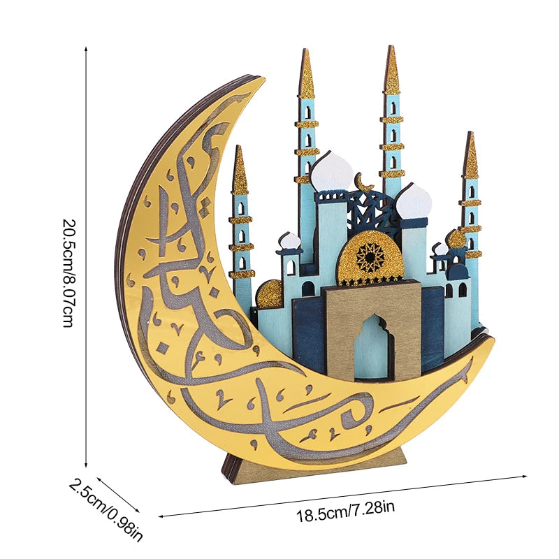 Ramadan Wooden Moon Mosque Night Light Table Ornament EID Mubarak Party Lights 2025 Islam Muslim Home Decoration Eid Al Adha