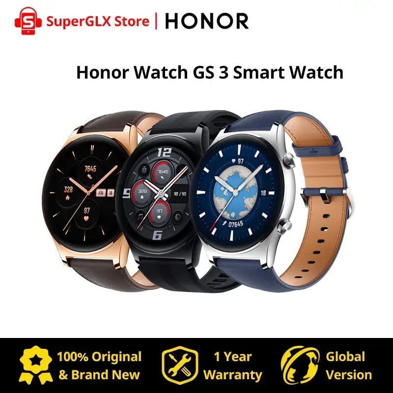 HONOR Watch GS 3 Global Version 3D-Curved Glass SmartWatch GS3 1.43" AMOLED Screen 8 channel Accurate Health Monitoring Watch