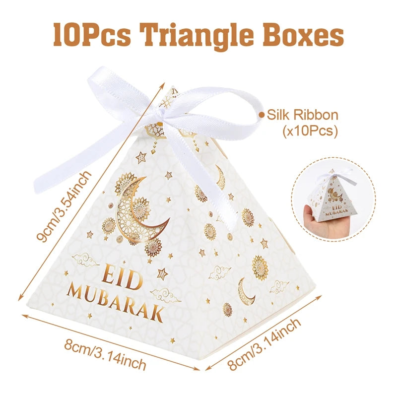 EID Mubarak Decor Triangle Candy Boxes Ramadan Decor 2025 Gift Box Ramadan Kareem Islamic Muslim Party Eid Al Adha Gifts