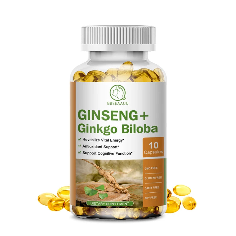 BBEEAAUU Ginseng Ginkgo Biloba Capsules Brain Health Supplements Cognitive Function Memory and Concentration Blood Circulation