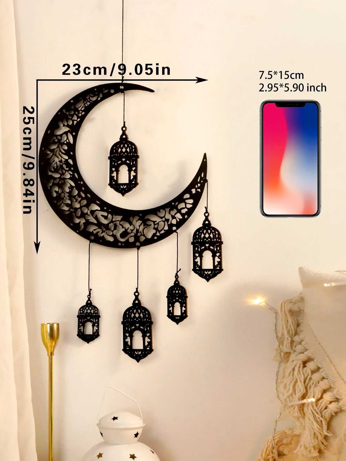 Wooden Hollow Moon and Star Lantern – DIY Ramadan Hanging Decor, Islamic Eid Mubarak Festival Decorations，Ornament Islamic Gifts