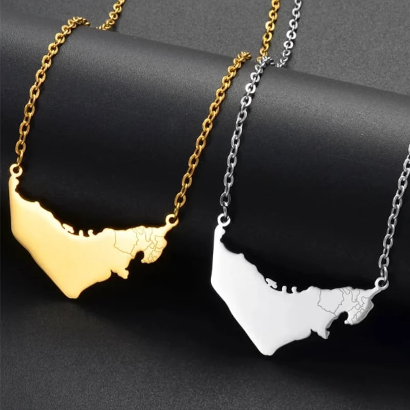 Jeshayuan Minimalist United Arab Emirates With Cities Pendant Necklace Steel Jewelry UAE Map Charm Necklace