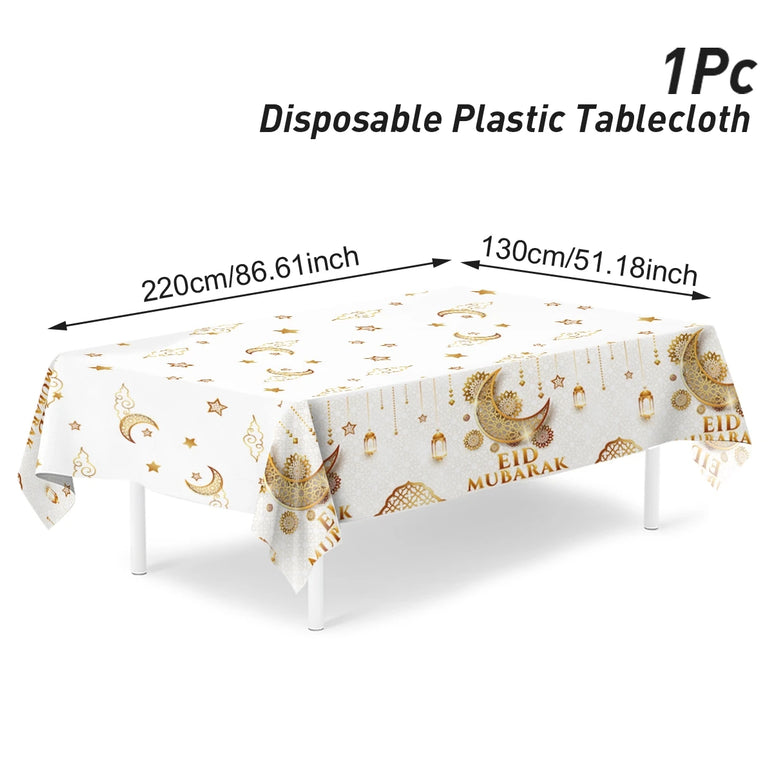 Eid Mubarak Star Moon Tablecloth Ramadan Kareem Decor for Home 2025 Islamic Muslim Party Eid Al Adha Supplies Castle Table Cover