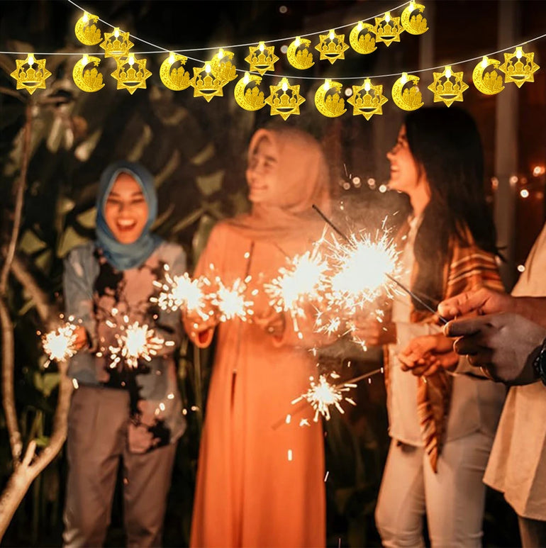 1.5M 10LED EID Mubarak LED String Lights Islam Muslim Festival Party Moon Star Castle Lantern Ramadan Home Decoration 2024 New