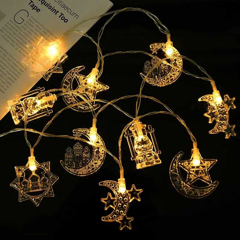 1.5M 10LED EID Mubarak LED String Lights Islam Muslim Festival Party Moon Star Castle Lantern Ramadan Home Decoration 2024 New