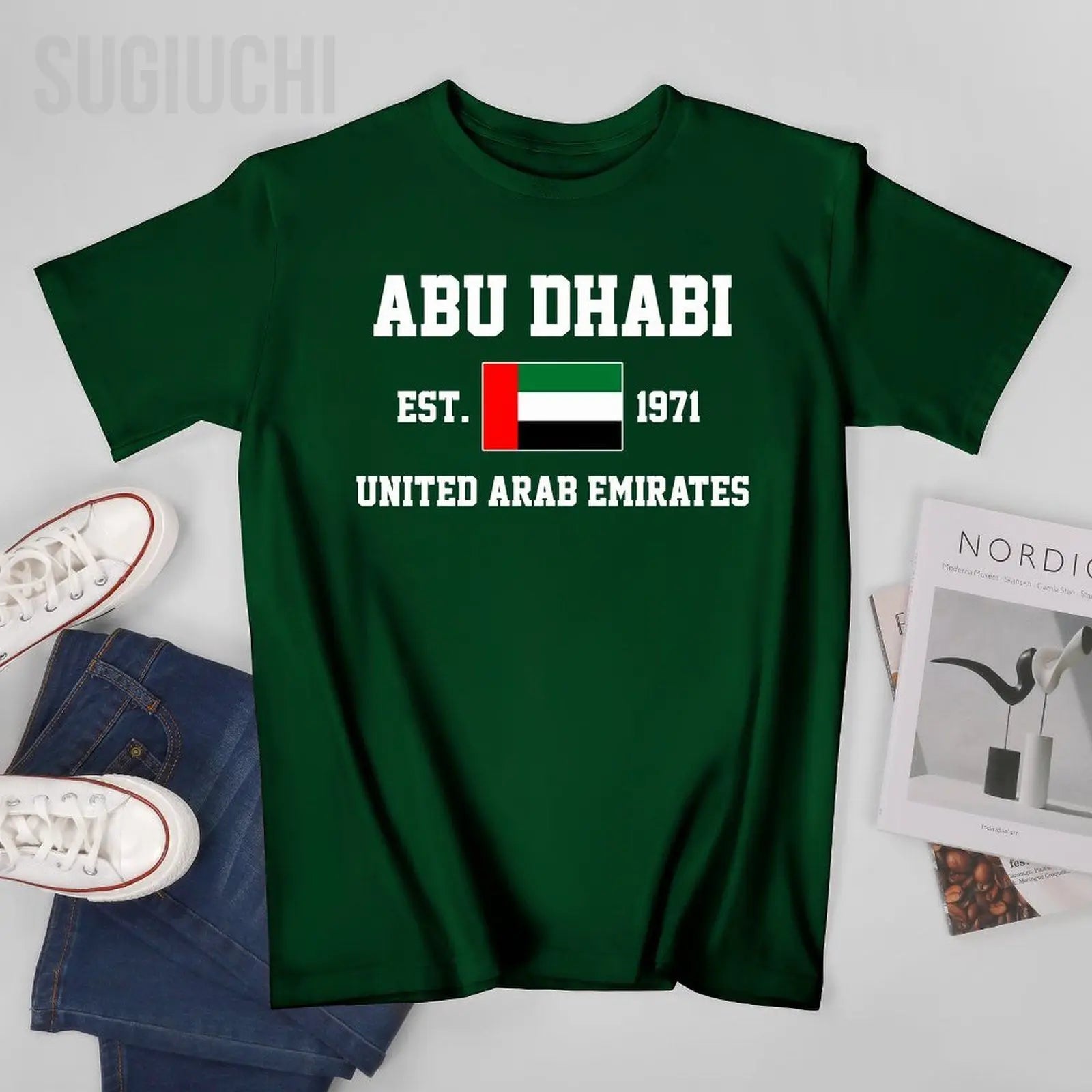 Patriotic Flag United Arab Emirates EST.1971 Abu Dhabi Men Tshirt Tees T-Shirt O-neck T Shirts Women Boys Clothing 100% Cotton