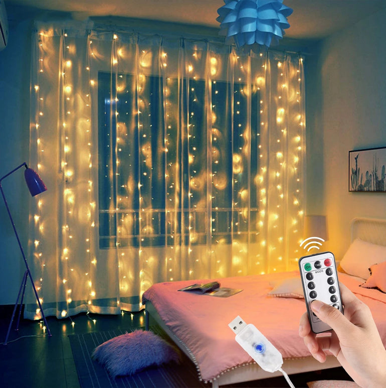 3M LED Curtain Garland Light String Remote Control USB Fairy Lamp Rustic Wedding Christmas Ramadan Decoration 2025 Eid Mubarak