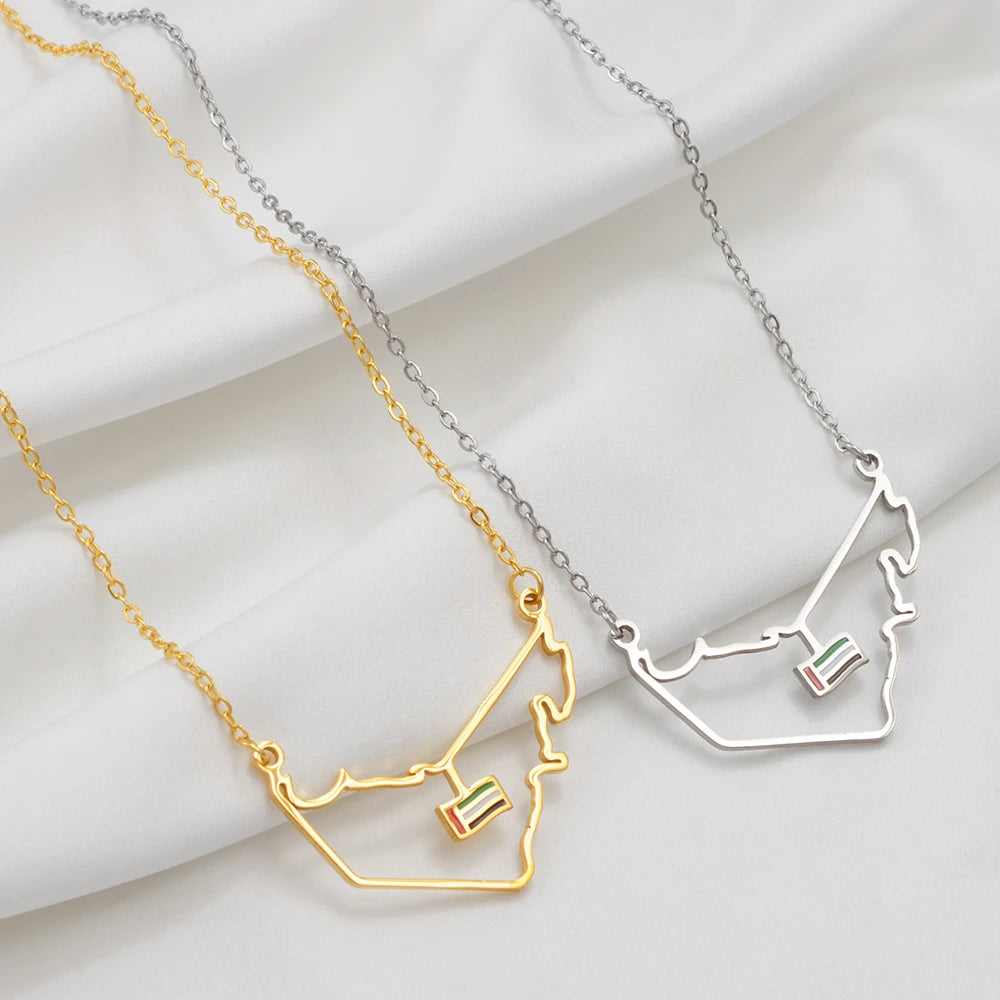 Anniyo The United Arab Emirates Map Flag Necklaces for Women Girls Jewelry UAE charms Map @326621