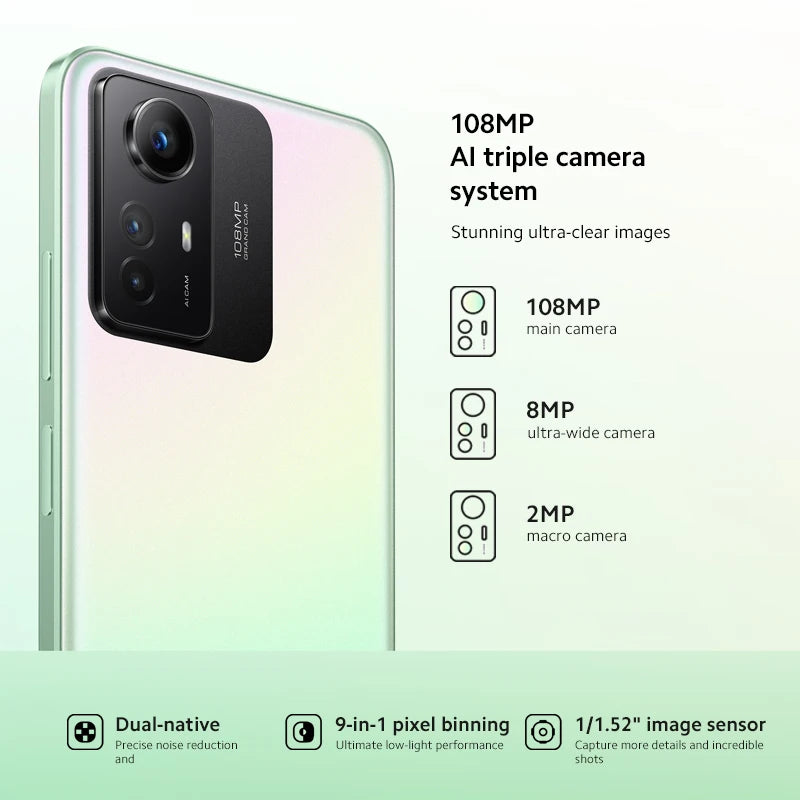 Global Version Xiaomi Redmi Note 12S 128GB/256GB Smartphone 108MP AI Triple Camera AMOLED Display 5000mAh 33W Fast Charging