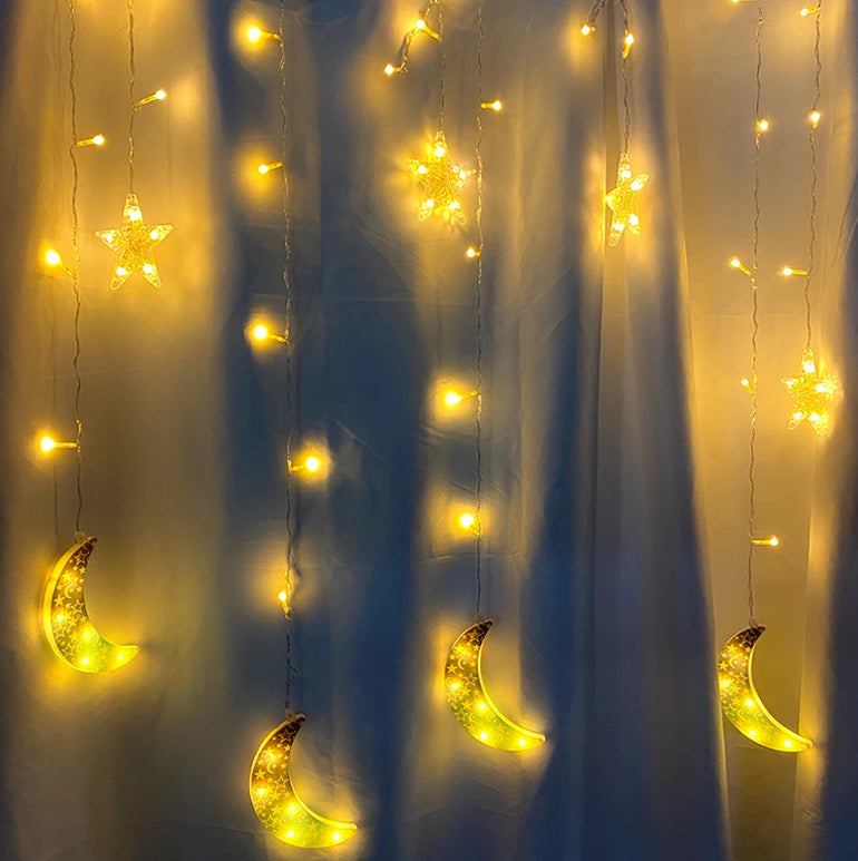 Eid al-Fitr Mubarak Star Moon Light String LED Night Lamp Window Fairy Light for Home Islamic Muslim Ramadan Indoor Decoration