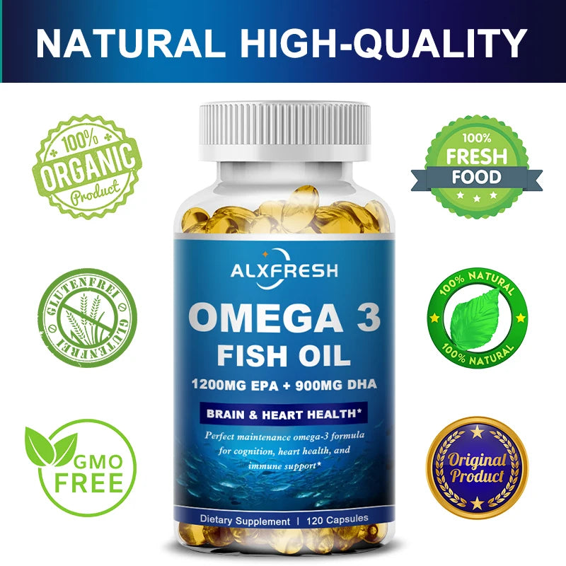 Alxfresh Omega 3 Fish Oil –3600mg High EPA 1300mg DHA 900mg–120/60 Capsule Dietery Supplement Health Support Non-GMO Gluten Free