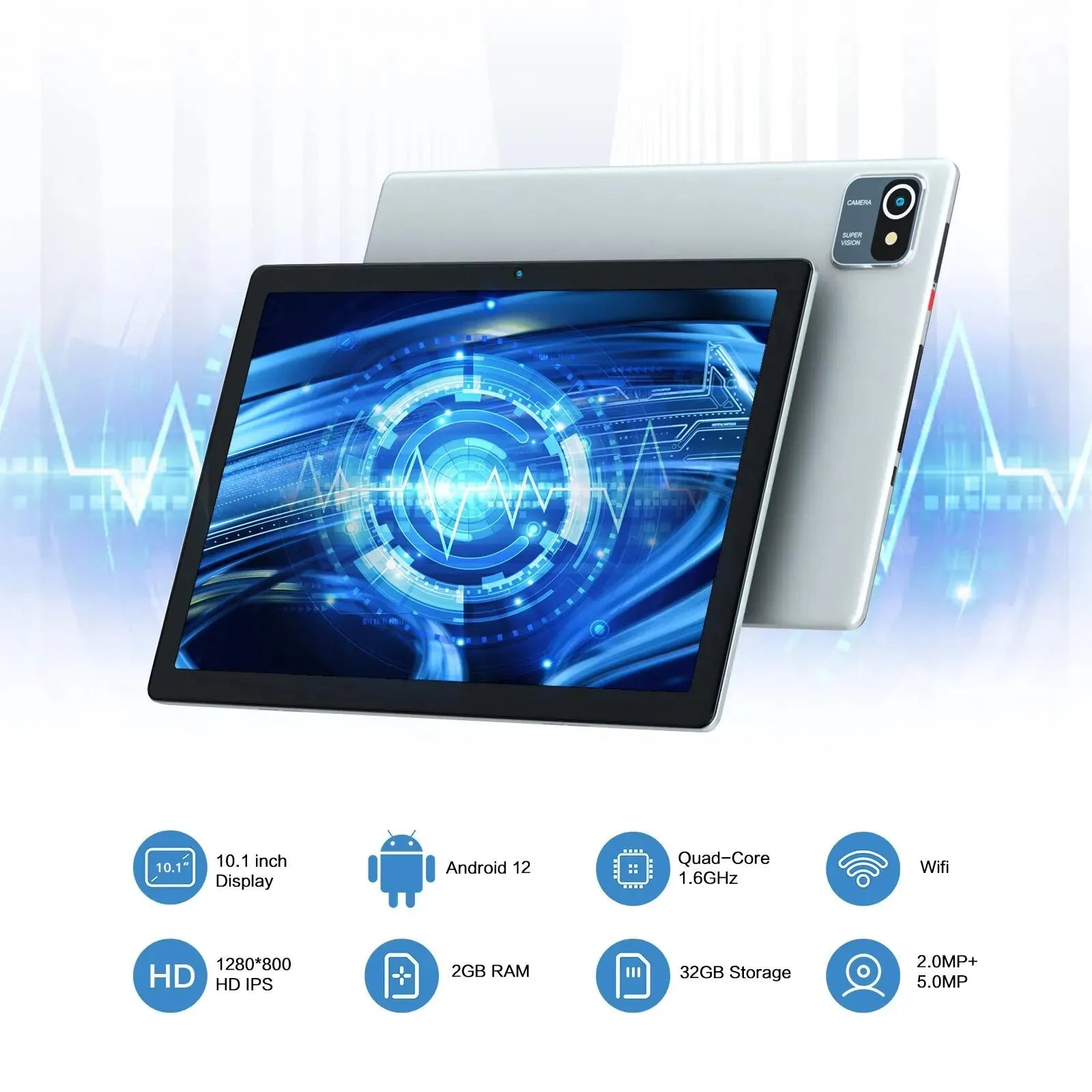 Tablet 10.1 Inch Android 12 Tablets, 2GB RAM 64GB ROM, 5000mAh Battery Quad Core IPS HD Touch Screen Tablets