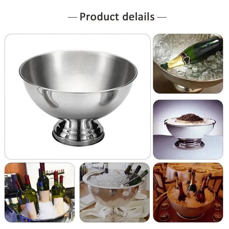 Stainless Steel Ice Bucket Metal Beer Barrel Champagne Wine Large Ice Bucket Large Ice Cream Bowl Salad Dessert Serving Tools