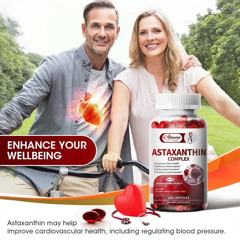 Alliwise Astaxanthin Capsules Promotes Cardiovascular Health, Improves Blood Circulation, Boost Energy Accelerates Metabolism