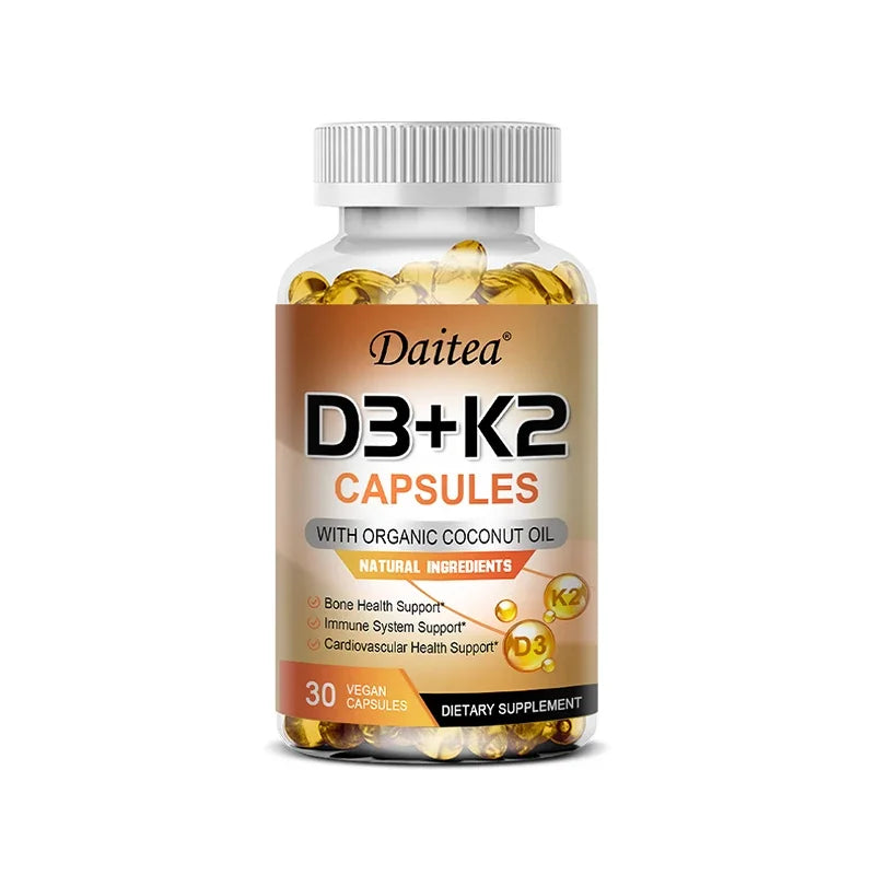 Vitamin D3+K2 - D3 (5000IU) K-2 (200MCG) Bone, Immune, Cardiovascular - Non-GMO, Vegan, Natural, Gluten-Free, Health Supplement