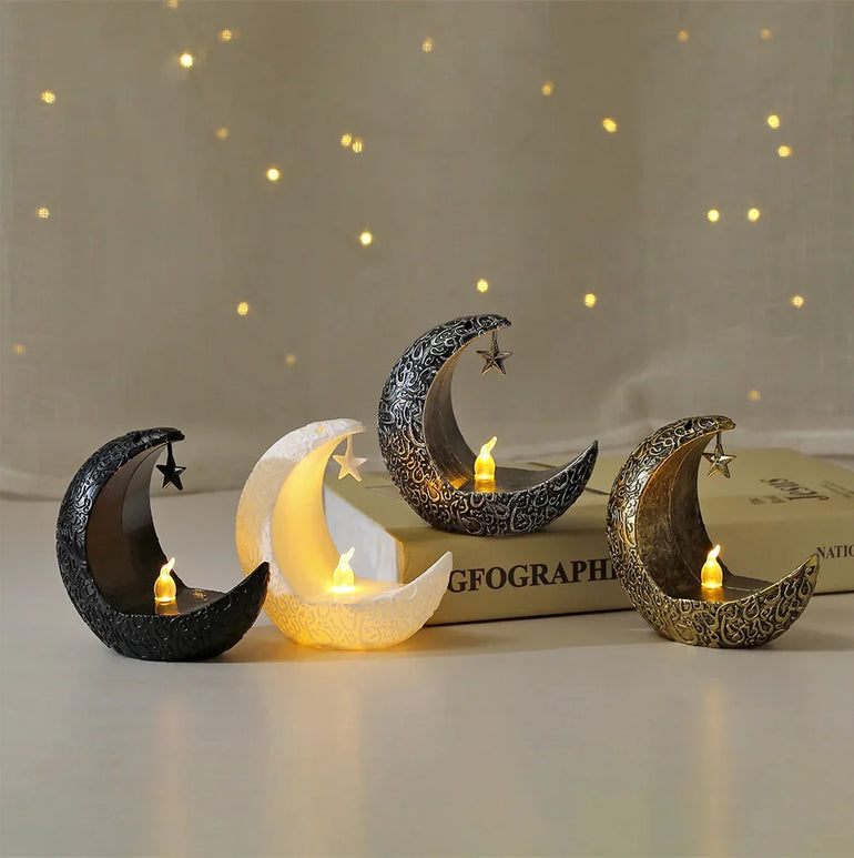 Starry Moon Candlestick Ramadan Festival Decora Home Decor Moon Led Candle Lamp Eid Mubarak Party Islamic Muslim Decors Supplies