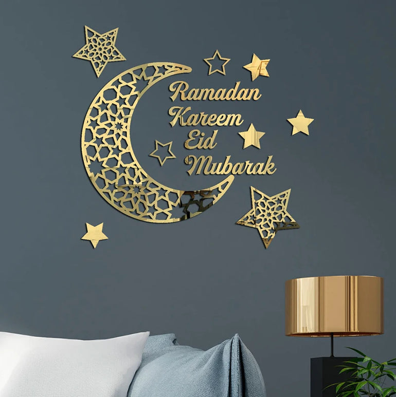 Home Holiday Decoration Mus Ramadan Acrylic Mirror Paste 3D Self-adhesive Wall Paste TV Background Wall