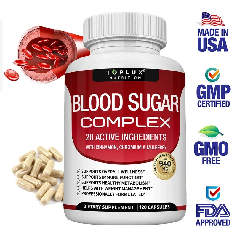 Blood Sugar Complex - 20 Active Ingredients To Support Healthy Blood Sugar Balance, Improve Metabolism and Immune Function