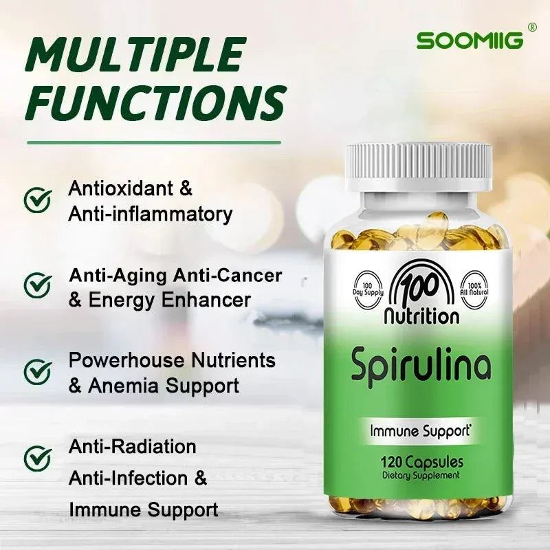 Spirulina Softgels Organic Superfood Algae - Supports Cardiovascular and Immune System Health, Powerful Antioxidant