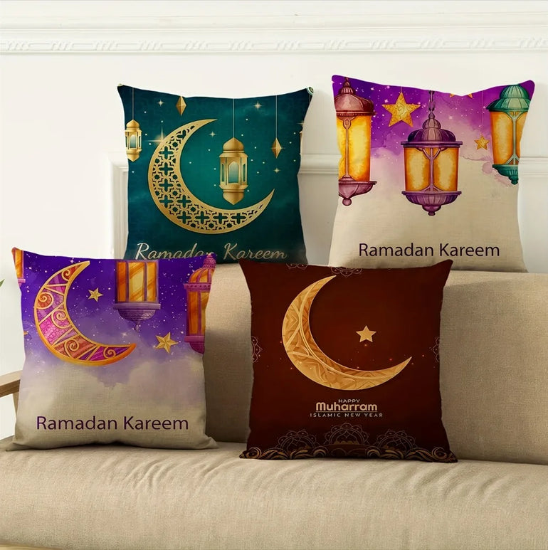 4pcs Set Printed Ramadan Cushion Covers Traditional Style Square Pillow Covers Living Room Retro Sofa Bedroom Home Decor