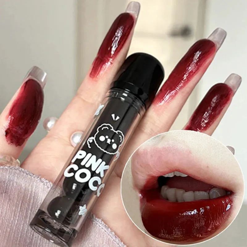 Dark Red Brown Mirror Lip Glaze Water Light Moisturizing Non-stick Cup Highly Pigmented Red Liquid Lipstick Lips Makeup Cosmetic