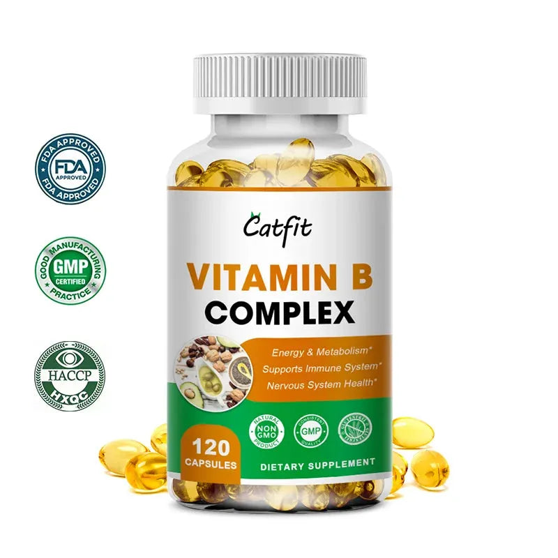 Catfit Compound Vitamin B Capsules VB B1 B2 B3 B5 B6 B7 B9 B12 Resveratrol Relieve Stress&Immune System Support Beauty Health