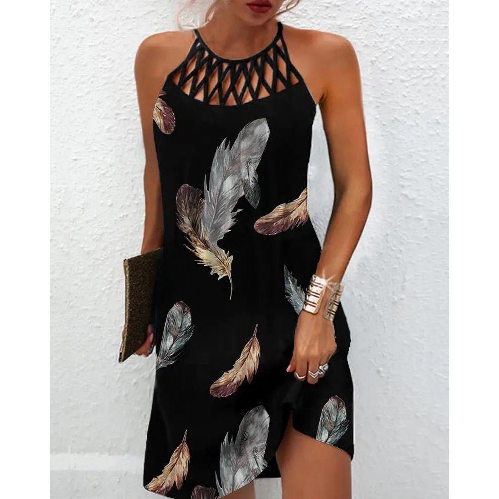 Women's dresses 2022 summer new Casual Sleeveless Vintage Tribal Print Cutout Daily Dress