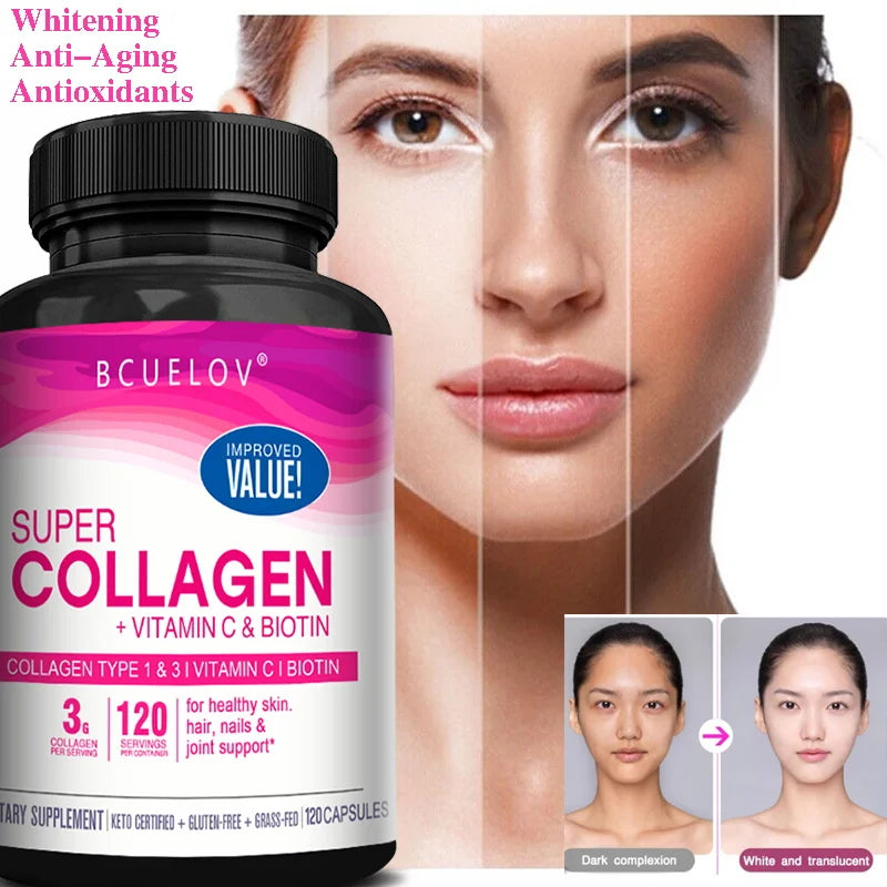 Super Collagen with Vitamin C and Biotin, Skin, Hair and Nails Supplement, Antioxidants, Brightener, Anti-Aging