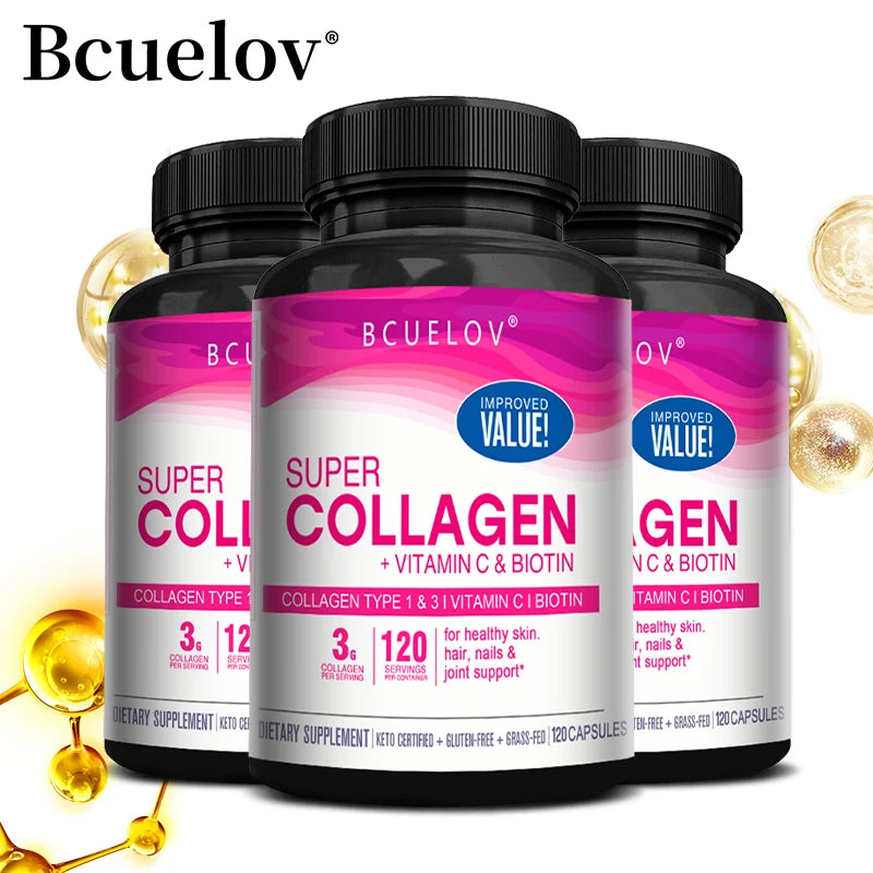 Super Collagen with Vitamin C and Biotin, Skin, Hair and Nails Supplement, Antioxidants, Brightener, Anti-Aging