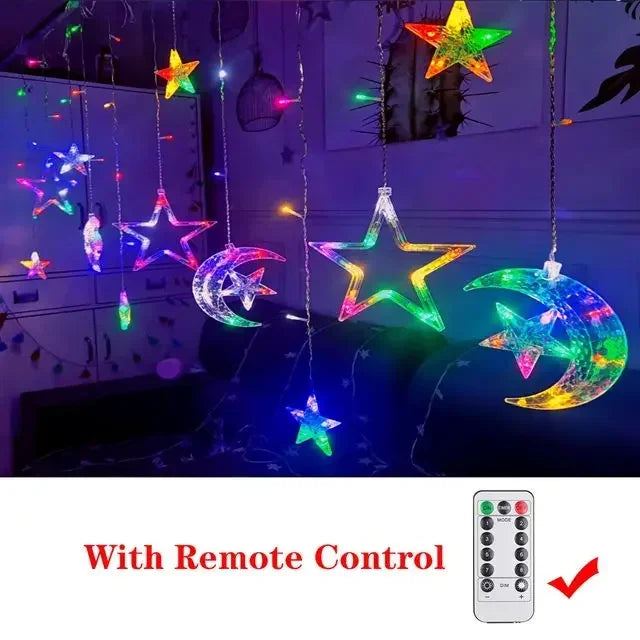 Star Moon Led Curtain Garland String Light EID Mubarak Ramadan Decoration for Christmas Home 2025 Islam Muslim E