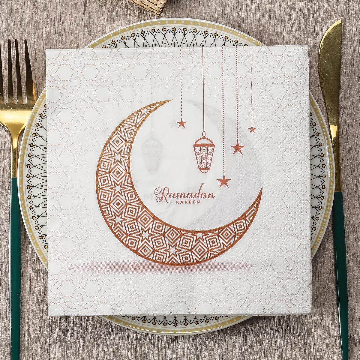 20Pcs/bag Eid Mubarak Theme Disposable Napkins Moon Star Tissues Towel for Ramadan Kareem Islamic Muslim Party Decoration