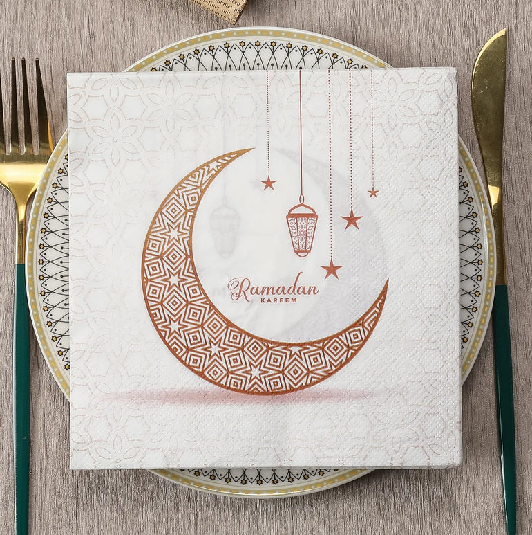 20Pcs/bag Eid Mubarak Theme Disposable Napkins Moon Star Tissues Towel for Ramadan Kareem Islamic Muslim Party Decoration