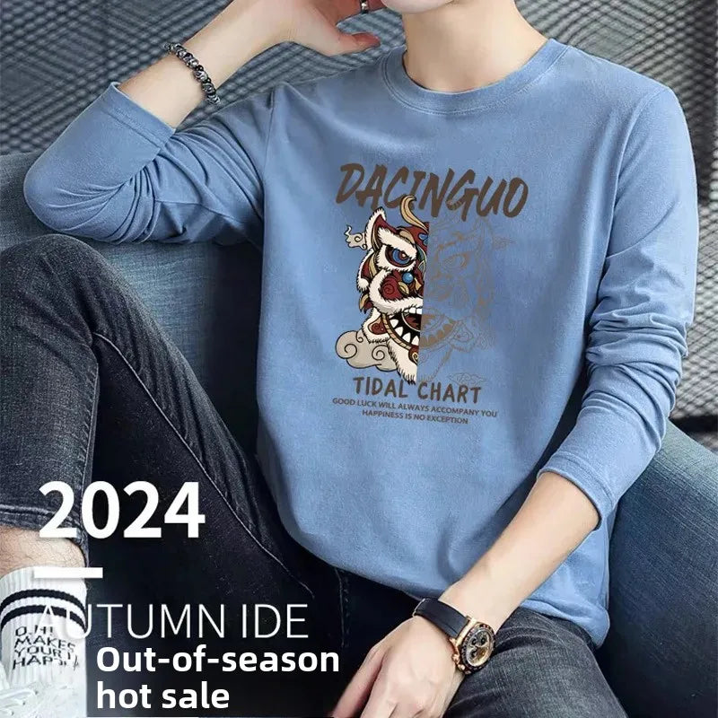 240g Double-Sided Long Sleeve T-Shirt 2024 Autumn Winter New Men's Women's Casual Solid Color Base Layer Top